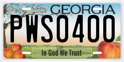 GA license plate PWS0400