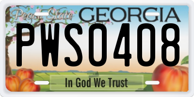 GA license plate PWS0408