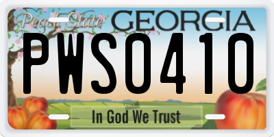 GA license plate PWS0410