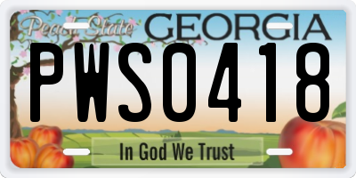 GA license plate PWS0418