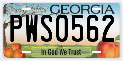 GA license plate PWS0562