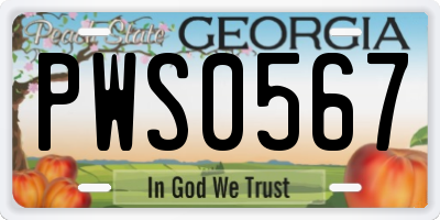 GA license plate PWS0567
