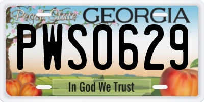 GA license plate PWS0629