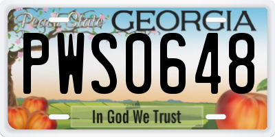 GA license plate PWS0648