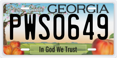 GA license plate PWS0649