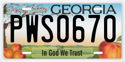 GA license plate PWS0670