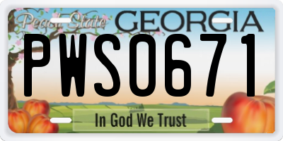 GA license plate PWS0671