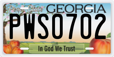 GA license plate PWS0702