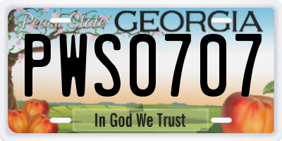 GA license plate PWS0707