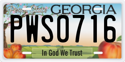 GA license plate PWS0716