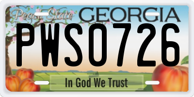 GA license plate PWS0726