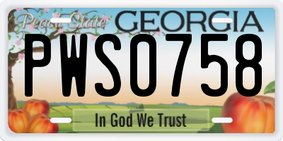 GA license plate PWS0758
