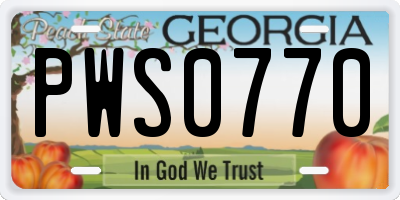 GA license plate PWS0770