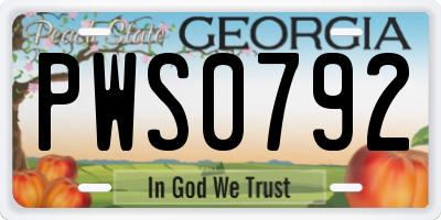 GA license plate PWS0792