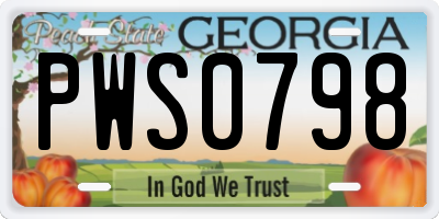 GA license plate PWS0798
