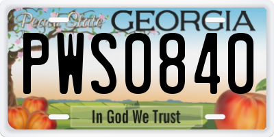 GA license plate PWS0840