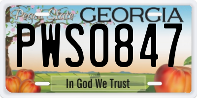 GA license plate PWS0847