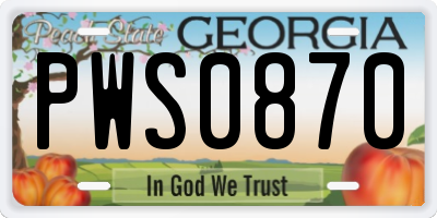 GA license plate PWS0870