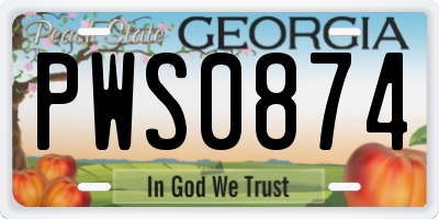 GA license plate PWS0874