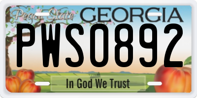 GA license plate PWS0892