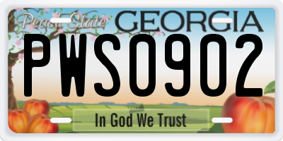 GA license plate PWS0902