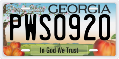 GA license plate PWS0920