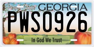 GA license plate PWS0926