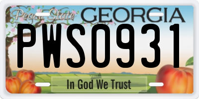 GA license plate PWS0931
