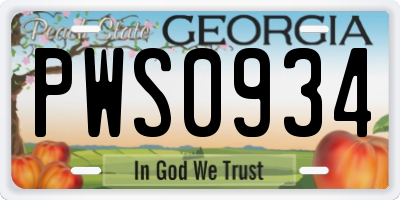 GA license plate PWS0934