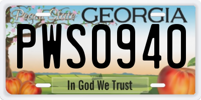 GA license plate PWS0940