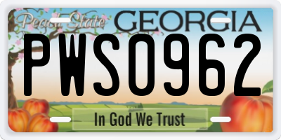 GA license plate PWS0962