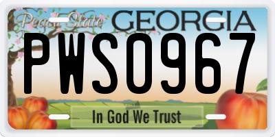 GA license plate PWS0967