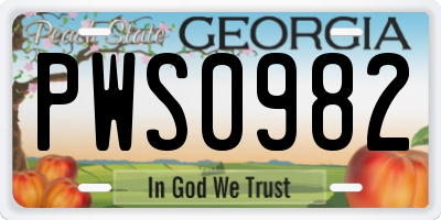 GA license plate PWS0982