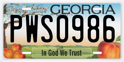 GA license plate PWS0986