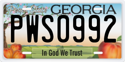 GA license plate PWS0992