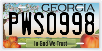 GA license plate PWS0998