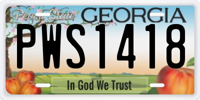GA license plate PWS1418
