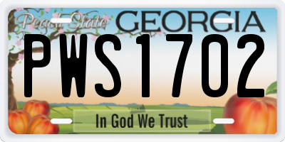 GA license plate PWS1702