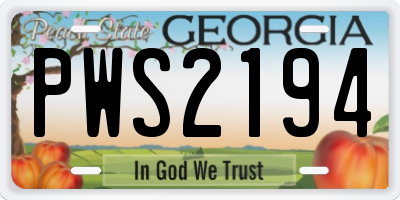 GA license plate PWS2194