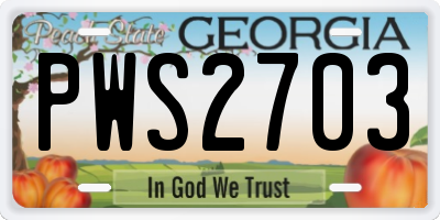 GA license plate PWS2703