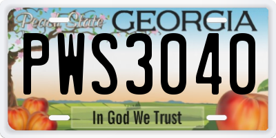 GA license plate PWS3040