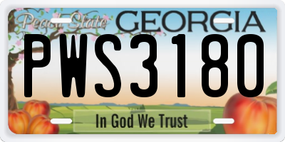 GA license plate PWS3180