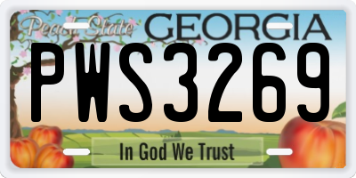 GA license plate PWS3269