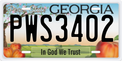 GA license plate PWS3402