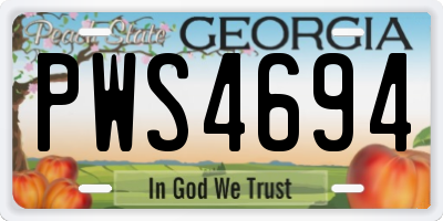 GA license plate PWS4694