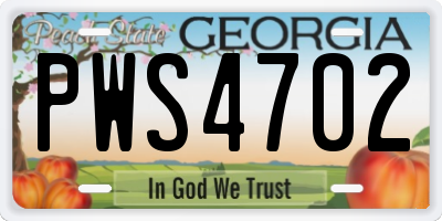 GA license plate PWS4702