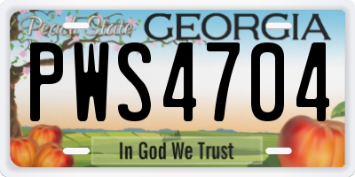 GA license plate PWS4704