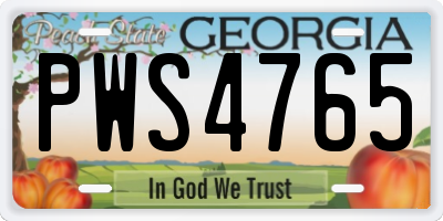 GA license plate PWS4765