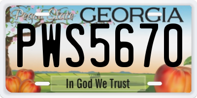 GA license plate PWS5670