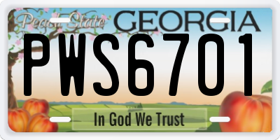 GA license plate PWS6701